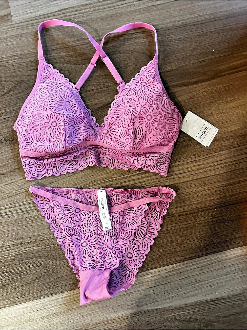 Auden Magenta  Lace Bra & Panty Set in Pink NWT